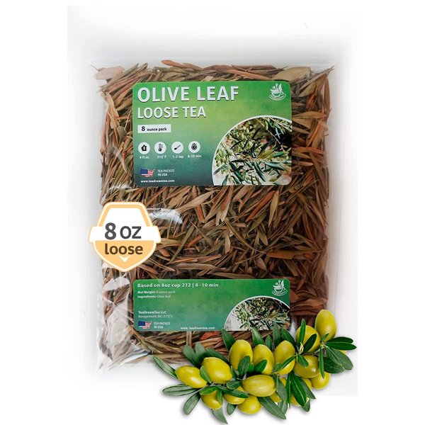 Olive Leaf Tea Loose Leaf – 8 oz Olive Tea – Olive Tea Leaf – Olive Leaf Tea Bulk – Olive Leaf Whole – Caffeine Free – Loose Leaf Herbal Tea - Olive Leaf Tea For High Blood Pressure