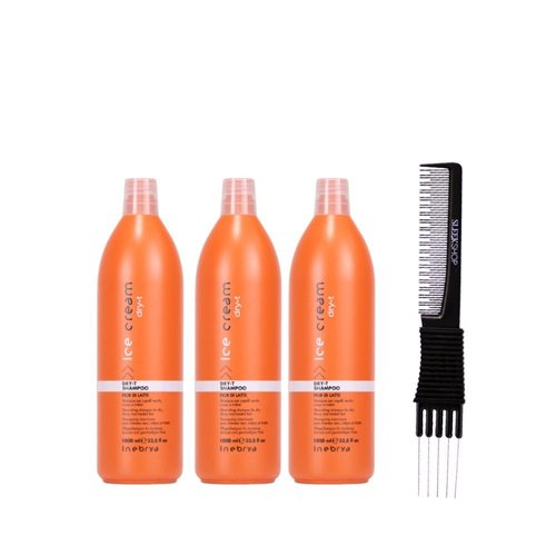 Inebrya Ice Cream Dry-T Shampoo (33.8 oz) with Teasing Comb Pack of 3