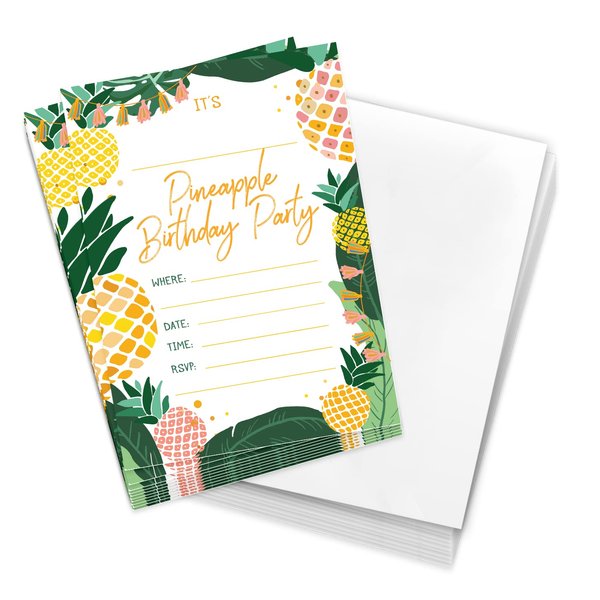 Desert Cactus Pineapple Invitations Kids Party Happy Birthday Invite Cards (10 Count) With Envelopes Boys Girls (10ct)