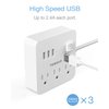 Power Strip 3 USB 3 Outlet, Desktop Charging Station 5 ft Flat Plug Extension Cord for Cruise Ship Accessories Dorm Room Plug Extender, White