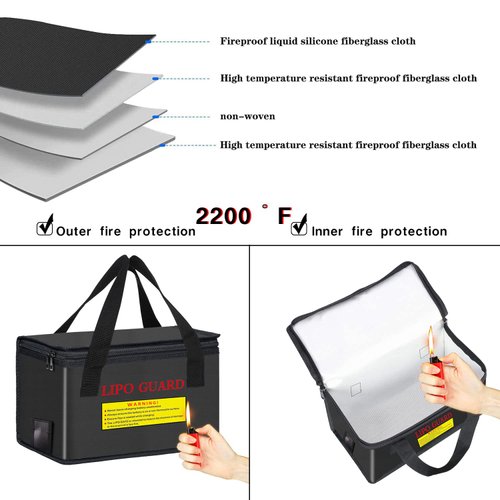 IANDAIROK 260 * 130 * 150mm Lipo Battery Safe Bag Fireproof Charging Bag for RC Lipo Battery Pack Storage Charging Transport, Home Office Travel Lipo Storage Pouch Double Layer Fireproof
