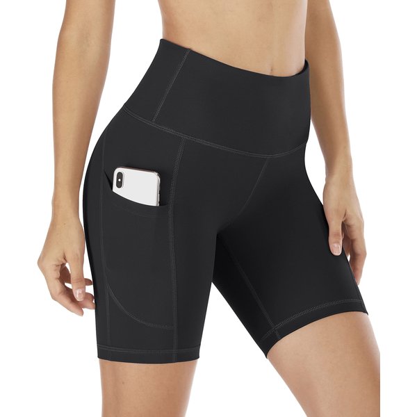 IUGA Biker Shorts Women 6" Workout Shorts Women with Pockets High Waisted Yoga Running Gym Spandex Compression Shorts Black