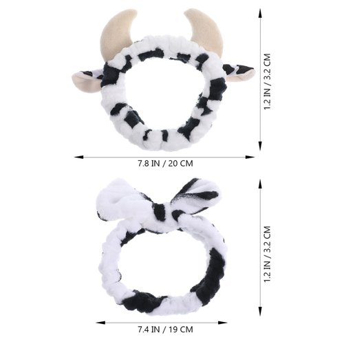 LALAFINA 2Pcs Cow Headbands for Washing Face Plush Headbands Cow Print Spa Headband Face Wash Hair Band for Kids Girls Women Winter Keep Warm