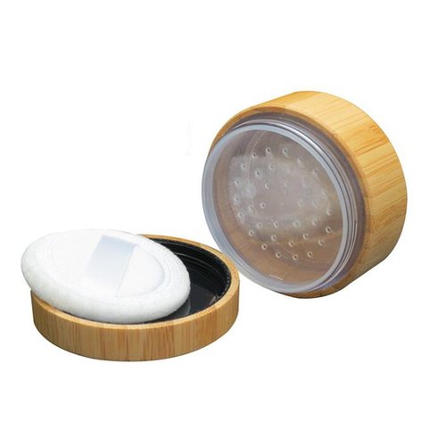 30G(30ML)/1oz Empty Bamboo Appearance Loose Powder Cosmetic Jars Makeup Storage Case Box Holder Container with Plastic Sifter and Sponge Puff Baby Powder Puff Kit