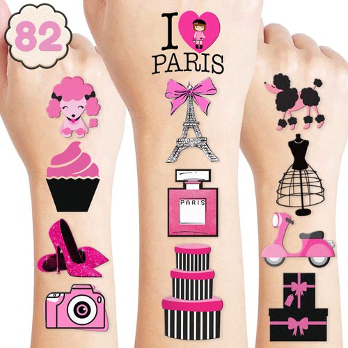 Paris Temporary Tattoos France Paris Party Decorations Favors Supplies French Theme Birthday 82PCS Cute Eiffel Towers Tattoo Stickers Christmas Gifts for Boys Girls Kids Class School Prizes Carnival