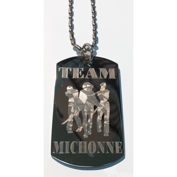 Hat Shark Team Michonne Sword Lady w/Zombie Men on Leash - Military Dog Tag, Luggage Tag Metal Chain Necklace
