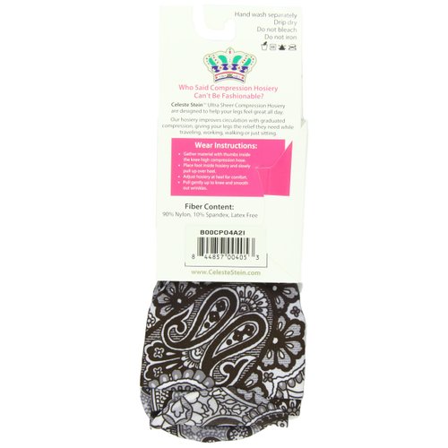 Celeste Stein Therapeutic Compression Socks, Black Paisley Fountain, 8-15 mmhg, .6 Ounce