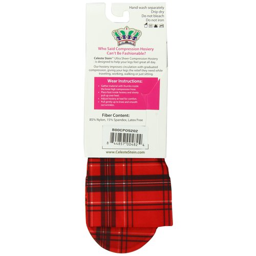 Celeste Stein Therapeutic Compression Socks, Rouge Plaid, 15-20 mmhg, 1 Pair
