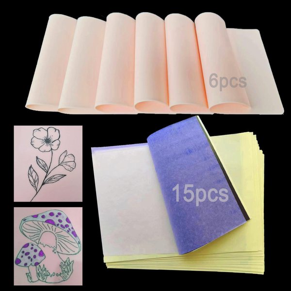 Tattoo Practice Skins with Transfer Paper, 6PCS Blank Tattoo Practice Skins &15PCS Tattoo Stencil Paper, 21PCS Soft Tattoo Fake Skin and Tattoo Tracing Paper Kit for Double Sided Tattoo Skin Practice