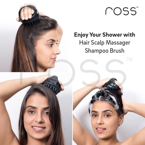 Ross Hair Scalp Massager Shampoo Brush with Soft Silicone Bristles for Anti Dandruff, Exfoliating with Scalp Care Manual Head Massager, 1 Count (Pack of 1) (Style 1, Black)