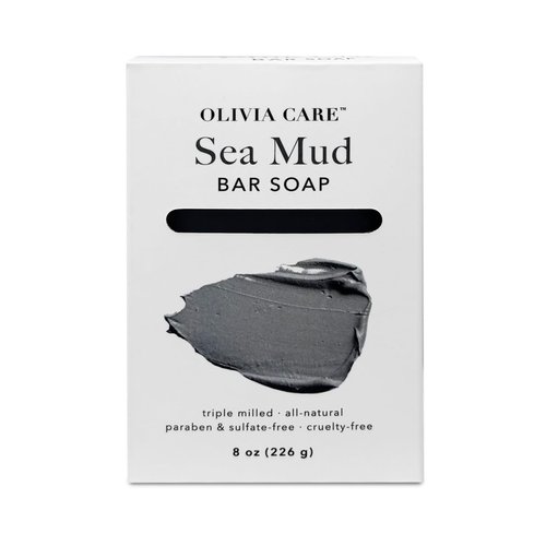Olivia Care Sea Mud Bar Soap 100% Natural, Vegan & Organic - For Face & Body -Nourish, Exfoliate, Hydrate, Moisturize & Deep Clean - Leave Skin Purified & Glowing - 8 OZ