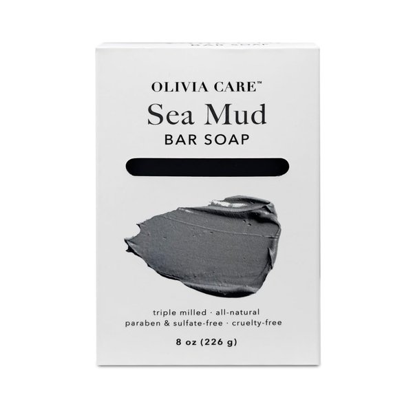 Olivia Care Sea Mud Bar Soap 100% Natural, Vegan & Organic - For Face & Body -Nourish, Exfoliate, Hydrate, Moisturize & Deep Clean - Leave Skin Purified & Glowing - 8 OZ