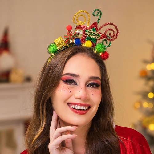 Formery Light Up Christmas Headband Star Tinsels LED Flashing Hair Band Luminous Xmas Party Santa Claus Hair Hoop for Adult and Kids (Star)