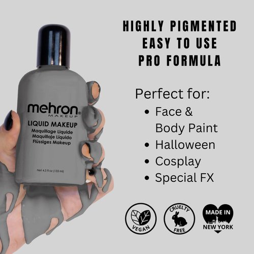Mehron Makeup Liquid Makeup | Face Paint and Body Paint 4.5 oz (133 ml) (MONSTER GREY)