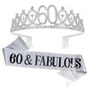 Tihebax 60th Birthday Sash and Tiaras for Women, 60th Birthday Decorations Women Fabulous Sash and Crown for Women 60 & Fabulous Birthday Gifts for Happy 60th Birthday Party Favor Supplies (Silver)