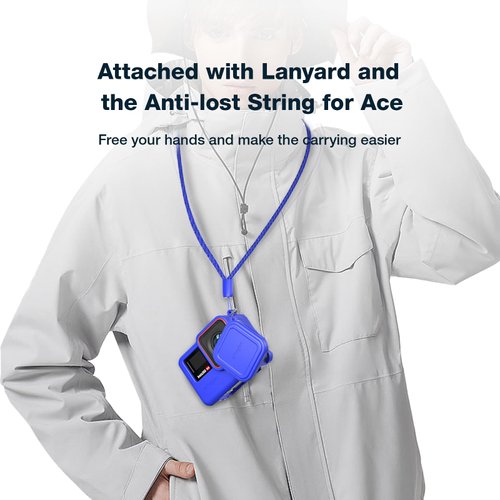 Rszfnjxry Silicone Protective Cover Case with Silicone Lens Cover,Screen and Lens Protector for Insta360 Ace Pro (Ace Pro Black Case+Screen Protector)