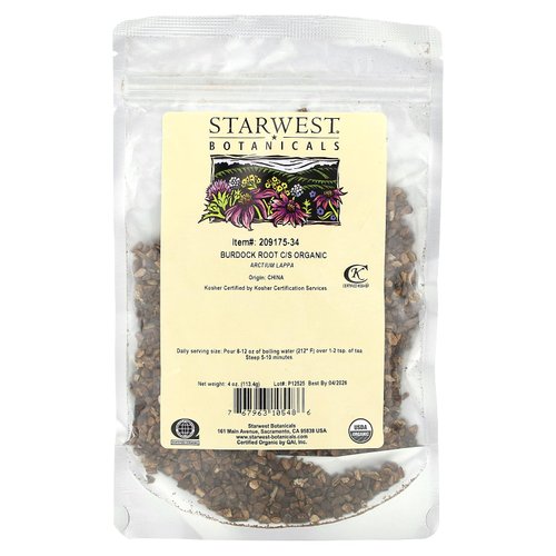 Starwest Botanicals Organic Burdock Root, Cut & Shifted, 4 oz (113.4 g)