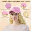 SUNBORRY Wig Hats with Long Wavy Hair Extensions for women, 20 Inch, Pink Baseball Cap with Hair, Adjustable Hat with Hair Attached, Trim hair length for Daily Party Use