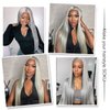 SOKU 13x4 Synthetic Lace Front Wigs Light Grey Long Straight Wigs with Baby Hair 32 Inch Free Part Lace Front Wigs Pre Plucked Heat Resistant Fiber Hair for Fashion Women