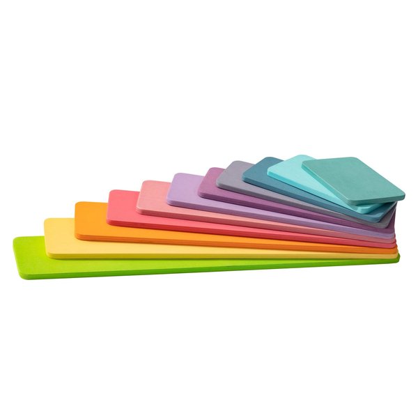 MERRYHEART Wooden Pastel Rainbow Building Board, 11Pcs Rectangle Rainbow Straight Slats, Wooden Rainbow Stacking Toy, Learning Creative Thinking Toys