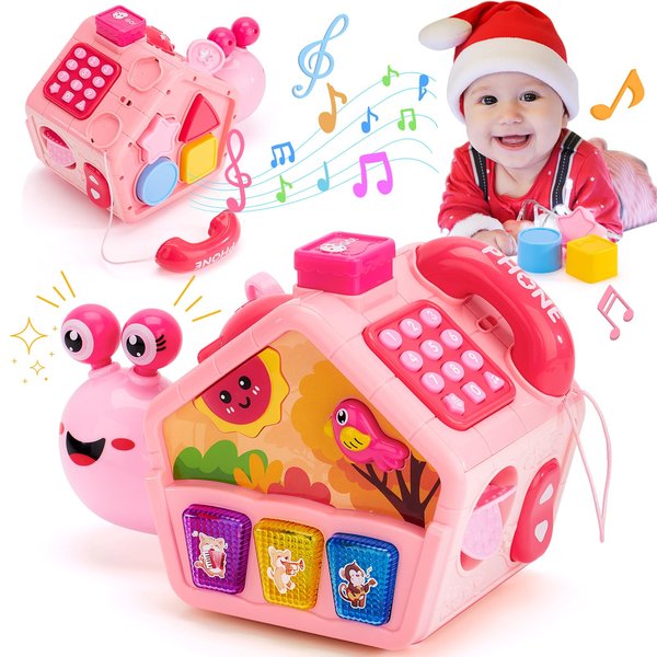 hahaland Baby Toys 6-12 Months, Musical Crawling Toys 6-18 Month Snail Toys for 1 Year Old Girl Gifts,Educational Toddler Toys Age 1-2 Busy Activity Cube, 1st Birthday Girl Gifts Toddler Gifts