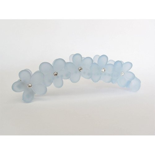Powder blue frosted flower banana hair claw clips with crystals