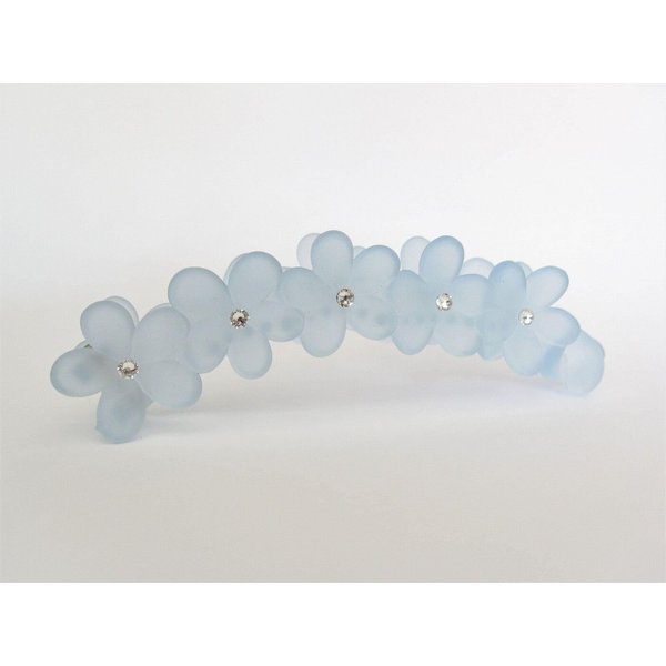 Powder blue frosted flower banana hair claw clips with crystals