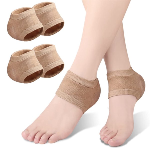 Moisturizing Gel Heel Socks, 2 Pairs Toeless Spa Socks for Cracked Heel Treatment, Dry Feet Treatment for Women Men, Day Night Foot Care Sleeves (Skin)