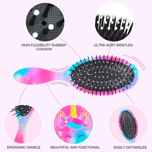 Girls Hair Brush, Wet Dry Kids Detangle Hair Brush for Curly Hair, Hair Brush for Women, Pain Free Hair Brush for Thick Hair (Starry Unicorn)