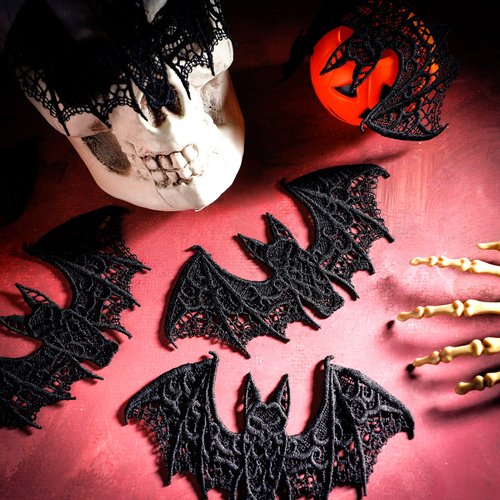 Hoteam Halloween Bats Decoration Lace Bat 3D Scary Bat Decor Halloween Room Decor Realistic Props for Halloween Window Indoor Outdoor Party Supplies(12 Pieces, Black)