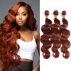 Copper Red Body Wave Bundles Human Hair Color 33 Bundles Human Hair Reddish Borwn Body Wave Bundles Double Weft Brazilian Human Hair Bundles Silky and Soft for Black Women 8 10 12 Inch