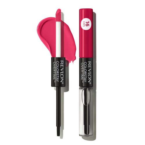 Revlon Liquid Lipstick with Clear Lip Gloss, ColorStay Face Makeup, Overtime Lipcolor, Dual Ended with Vitamin E in Red/ Coral, Unending Red (480), 0.07 Oz