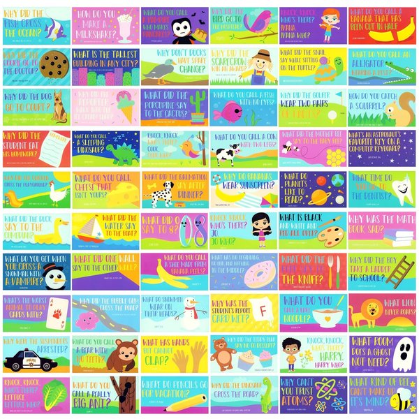 60 Pack Lunch Box Notes for Kids with Riddles and Puns, Joke Cards, Lunch Packing Essentials, 60 Single-Sided Designs