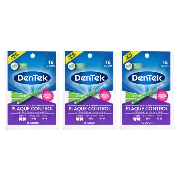 DenTek Easy Brush Fresh Mint Tight Interdental Cleaners, 16 Count (Pack of 3)