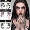 Halloween Face Sticker Back and Red Temporary Tattoo Face Gems Stickers |Spider Web Horror Bloodstains Face Rhinestone Halloween Makeup Dance Party Decorations 3Sheets