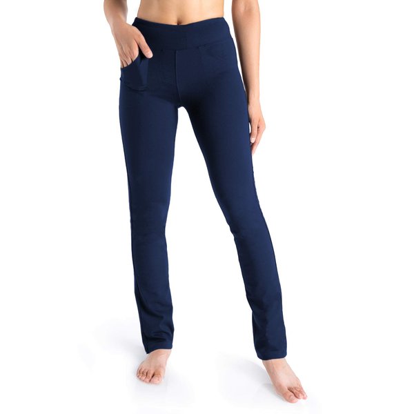 Yogipace,5 Pockets,Petite Women's Straight Leg Yoga Pants Stretch Work Dress Pants Slim Fit,27",Navy Blue,Size L