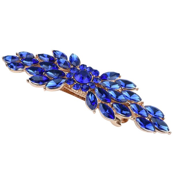 Austrian Crystal Hair Barrettes, Navy Blue Rhinestone Flower Hairpins Hair Clips, Sparkly Hairgrip Hair Headwear Accessories for Women Girls