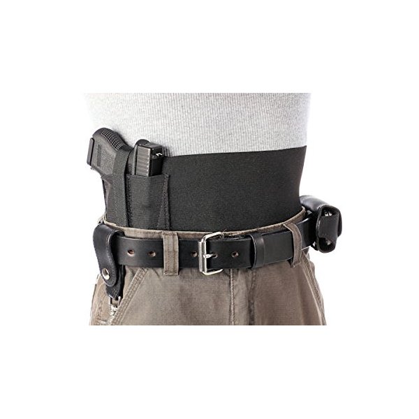 Daltech Force 4" Wide Belly Band Gun Holster - 1 Stacked Gun - 1 Magazine Holster (Medium, Black)