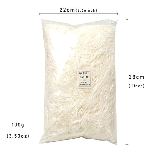 NC Basket Grass,Crinkle Cut Tissue Paper,Recyclable Craft Shred Confetti Raffia Paper Filler,For Easter Gift Box Wrapping Packing Filling,100g 3.53oz Party Decoration (white)