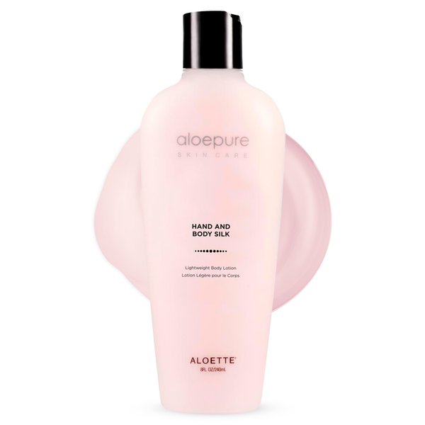 Aloette Hand & Body Silk Lotion - Lightweight & Gentle Moisturizer Body Lotion for Women & Men - Floral Scent Hydrating Skin Care Lotion with Aloe Vera Extract for Soft & Smooth Skin - 8 Fl Oz