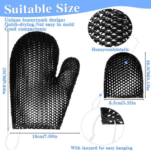 2 Pcs Honeycomb Bath Mitt Exfoliating Glove Set Honeycomb Face and Body Scrubber Exfoliating Shower Mitt Sponges for Cleaning Body Skin Shower Beauty Spa (Black)