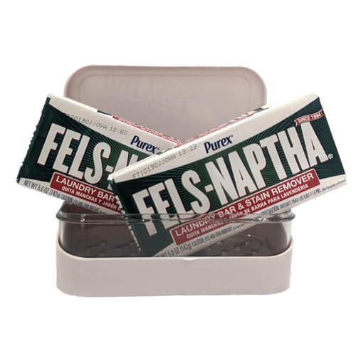Fels Naptha Laundry Stain Remover Detergent Bar 5oz (Pack of 2) with BlehBlu Soap Box