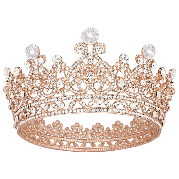 Vofler Rose Gold Crown Tiara for Women Queen-Crystal Rhinestone Hair Jewelry Decor for Lady Girls Bridal Bride Princess Quinceanera Birthday Wedding Pageant Prom Homecoming Halloween Costume Party