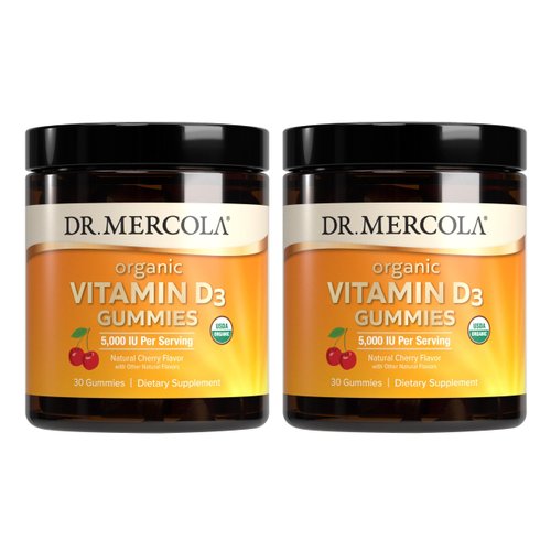 Dr. Mercola Organic Vitamin D3 Gummies, 30 Servings (30 Gummies), 5,000 IU, Natual Cherry Flavor, Dietary Supplement, Bone & Immune Support, Non-GMO - 2 Pack