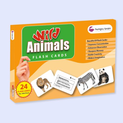 hungry brain Flash Cards for Toddlers, 24 Wild Animals Flashcards, Double-Sided, Montessori, Educational, Kindergarten - Preschool Learning Activities, Gifts for Kids, 1, 2, 3, 4 Years Babies