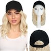Hairro Cap with Hair Attached For Women Wig Hat with Hair Short Bob style Synthetic Wavy Curly Adjustable Ball Cap Wiggy Hair Extensions 8" 180g #613 Bleach Blonde