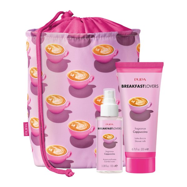 Pupa Milano Breakfast Lovers Set, Cappuccino, 3 Pc - Shower Milk and Scented Water - Body Wash - Body Mist - Hydrating Body Wash - Skin Care Gift Set