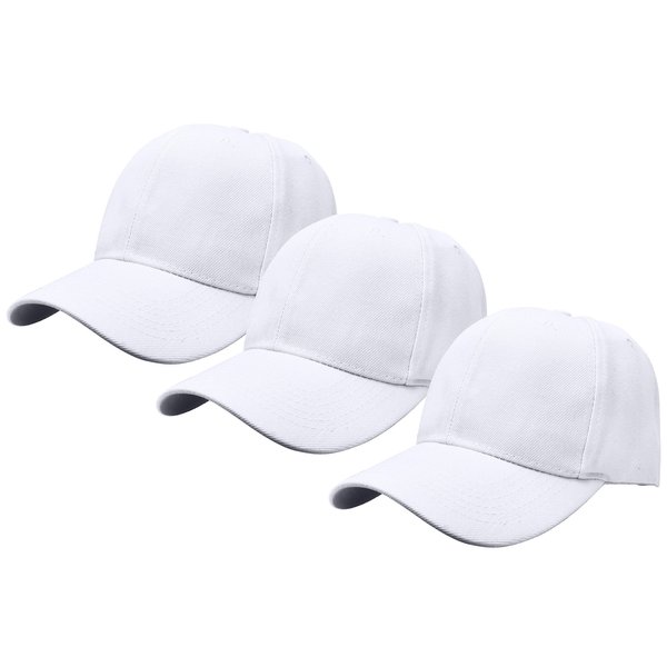 Gelante Plain Blank Baseball Caps Adjustable Back Strap 3 PC-001-White