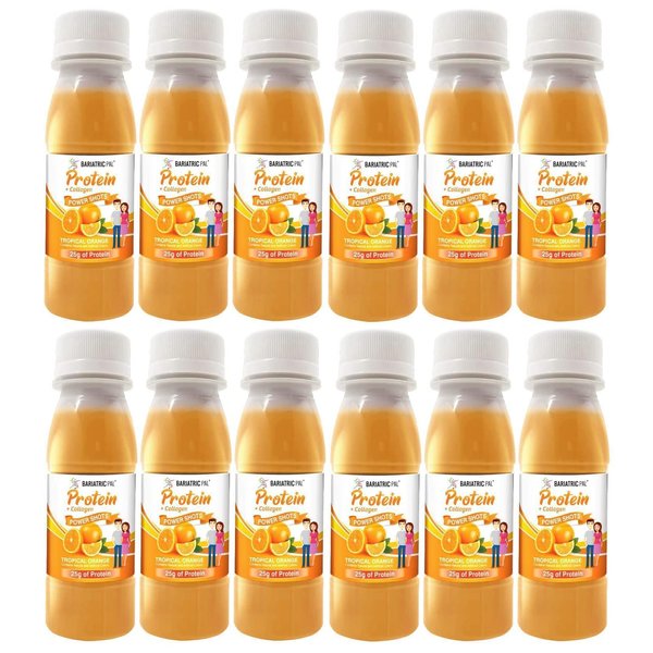 BariatricPal Ready-To-Drink 25g Whey Protein & Collagen Power Shots - Tropical Orange (12 Bottles)