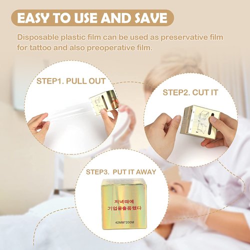 G2PLUS 3 Pack Disposable Eyebrow Plastic Wrap Preservative Film, Make Up Supplies Wrap Cover Tape Roll - 600 Meters